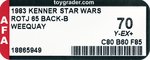 STAR WARS: RETURN OF THE JEDI (1983) - WEEQUAY 65 BACK-B AFA 70 Y-EX+.