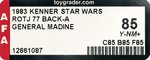 STAR WARS: RETURN OF THE JEDI (1983) - GENERAL MADINE 77 BACK-A AFA 85 Y-NM+.