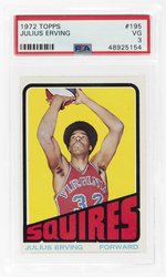 1972 TOPPS #195 JULIUS ERVING (HOF) ROOKIE CARD PSA 3 VG.