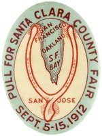 SANTA CLARA COUNTY FAIR 1912 OVAL BUTTON.