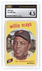 1959 TOPPS #50 WILLIE MAYS (HOF) CSG 4.5 VG/EX+.