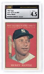 1961 TOPPS #475 '56-57 AL MVP MICKEY MANTLE (HOF) CSG 4.5 VG/EX+.