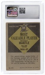 1961 TOPPS #475 '56-57 AL MVP MICKEY MANTLE (HOF) CSG 4.5 VG/EX+.