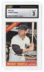 1966 TOPPS #50 MICKEY MANTLE (HOF) CSG 3 VERY GOOD.