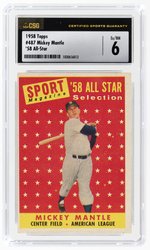 1958 TOPPS #487 MICKEY MANTLE (HOF) '58 ALL-STAR CSG 6 EX/NM.