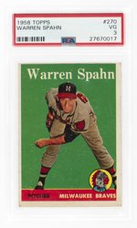 1958 TOPPS #270 WARREN SPAHN (HOF) PSA 3 VG.