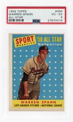 1958 TOPPS #494 WARREN SPAHN (OF) ALL-STAR PSA 4 VG-EX.