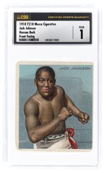 1910 T218 MECCA CIGARETTES JACK JOHNSON HASSAN BACK FRONT FACING CSG 1 POOR.