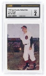 1948 SIGNAL GASOLINE OAKLAND OAKS CASEY STENGEL (HOF) BLUE INK BACK CSG 2 GOOD.