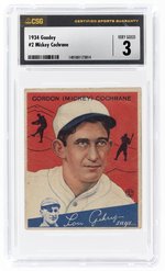 1934 GOUDEY #2 MICKEY COCHRANE (HOF) CSG 3 VERY GOOD.