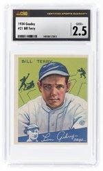 1934 GOUDEY #21 BILL TERRY (HOF) CSG 2.5 GOOD+.