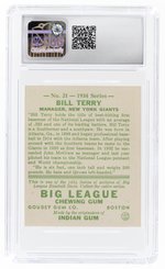 1934 GOUDEY #21 BILL TERRY (HOF) CSG 2.5 GOOD+.