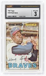 1967 TOPPS #250 HANK AARON (HOF) CSG 3 VERY GOOD.