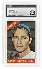 1966 TOPPS #100 SANDY KOUFAX (HOF) CSG 2.5 GOOD+.