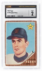 1962 TOPPS #199 GAYLORD PERRY (HOF) ROOKIE CARD CSG 2 GOOD.