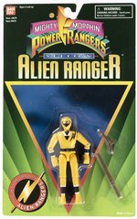 MIGHTY MORPHIN POWER RANGERS YELLOW ALIEN RANGER CARDED ACTION FIGURE.