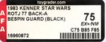 STAR WARS: RETURN OF THE JEDI (1983) - BESPIN SECURITY GUARD (BLACK) 77 BACK-A AFA 75 EX+/NM.