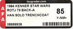 STAR WARS: RETURN OF THE JEDI (1984) - HAN SOLO (TRENCH COAT, CAMO LAPEL) 79 BACK-A AFA 85 Y-NM+.