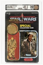 STAR WARS: THE POWER OF THE FORCE (1985) - HAN SOLO (TRENCH COAT) 92 BACK AFA 70 Y-EX+.