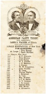 WALKER & KIRKPATRICK 1876 AMERICAN PARTY TICKET BALLOT.