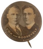 "COX AND ROOSEVELT" RARE SMALLEST SIZE 5/8" JUGATE BUTTON UNLISTED IN HAKE.