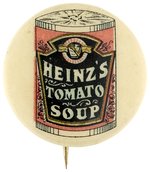 HEINZ'S TOMATO SOUP BUTTON FROM 1898 AND THE BOOK EXAMPLE IN COLLECTIBLE PIN-BACK BUTTONS BY HAKE AND KING.