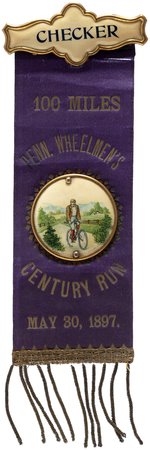 100 MILE BICYCLE RIDE OFFICIAL'S RIBBON BADGE FOR 1897 "PENN WHEELMEN'S CENTURY RUN".