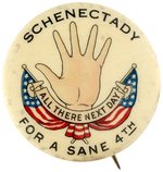 OUTSTANDING JULY 4TH BUTTON SHOWING HAND WITH FINGERS INTACT ON JULY 5TH.