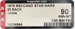 MECCANO STAR WARS (1978) - JAWA 20 BACK (FRENCH SQUARE CARDBACK) AFA 90 NM+/MINT.