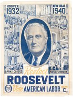 ROOSEVELT 1940 "VOTE AMERICAN LABOR PARTY ROW C" PORTRAIT POSTER.