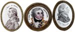 EARLY AMERICAN COLONIAL TRIO OF CURTAIN PORTRAIT TIE-BACKS.
