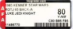 STAR WARS: RETURN OF THE JEDI (1983) - LUKE SKYWALKER (JEDI KNIGHT) 65 BACK-A (DEBUT CARD) AFA 80 Y-NM.