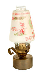 "DAVY CROCKETT" BRASS/GLASS ELECTRIC LAMP.