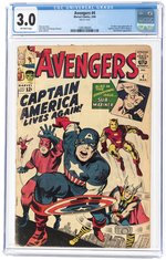 AVENGERS #4 MARCH 1964 CGC 3.0 GOOD/VG (FIRST SILVER AGE CAPTAIN AMERICA).