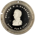 W. H. HARRISON 1840 PEWTER RIM TWO SIDED SULFIDE MEDALLION.
