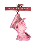 "WIN WITH MacARTHUR" RARE FIGURAL PLASTIC PIN.