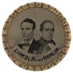 "LINCOLN AND HAMLIN" 1860 UNIFACE FERROTYPE JUGATE BADGE.