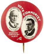 FOSTER & GITLOW WORKERS’ COMMUNIST PARTY 1928 JUGATE BUTTON HAKE #4.