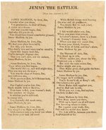 RUFUS KING 1816 CAMPAIGN ANTI- MADISON "JEMMY THE BATTLER" HANDBILL SONG SHEET.