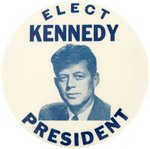"ELECT KENNEDY PRESIDENT" 1960 CAMPAIGN BLUE PORTRAIT BUTTON HAKE #21.