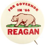 REAGAN "FOR GOVERNOR IN '66" CALIFORNIA BEAR BUTTON.