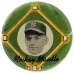 1956 PM15 "YELLOW BASEPATH" BASEBALL BUTTON COMPLETE SET W/15 HOF'ERS INCLUDING MICKEY MANTLE.