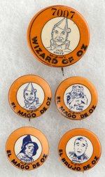 WIZARD OF OZ FIVE BUTTONS PROMOTING THE 1939 MGM CLASSIC MOVIE.