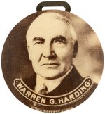 HARDING LARGE 1.75" SEPIA TONED REAL PHOTO MIRROR BACK BUTTON WATCH FOB.