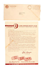 "LONE RANGER SAFETY CLUB" 1948 LETTER WITH CLUB CHARTER AND ENVELOPE.