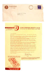 "LONE RANGER SAFETY CLUB" 1949 LETTER W/SILVER BULLET SHARPENER AND ENVELOPE.