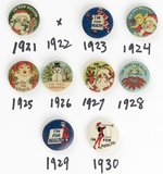ST. LOUIS "I'M FOR HEALTH" 9 OF 10 BUTTONS 1921-1930 W/FOUR SHOWING SANTA IN THE FIGHT AGAINST TB.