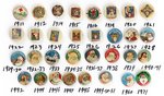 CHRISTMAS SEALS SET OF ALL  PIN-BACK  BUTTONS THAT SHOW SANTA OR SEAL ISSUED BETWEEN 1911-1971.