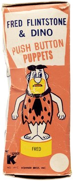 THE FLINTSTONES (FRED AND DINO) KOHNER PUSH BUTTON PUPPETS IN BOX.