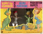 THE FLINTSTONES (WILMA AND HOPPY) KOHNER PUSH BUTTON PUPPETS IN BOX.